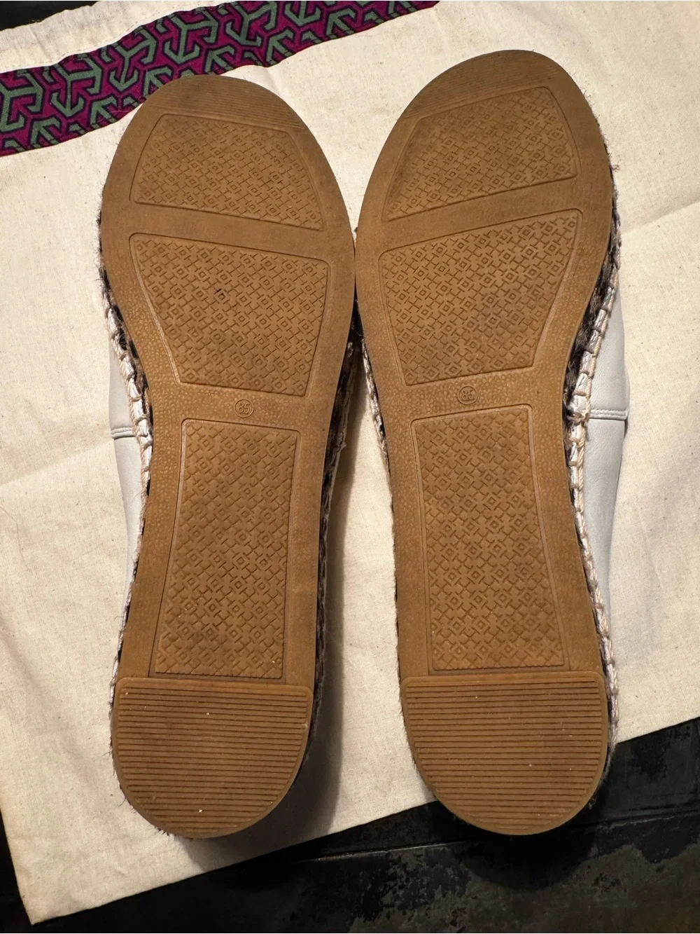 Tory Burch Two-Tone Creme and Black Leather Espadrille Flats
